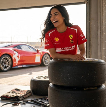 Newtral Ferrari Scuderia women's half-sleeve top in red, detail view